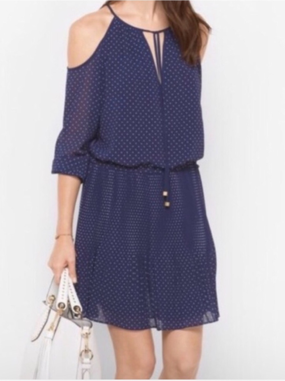 NWOT💙💙Navy Polka Dot Cold-Shoulder Dress